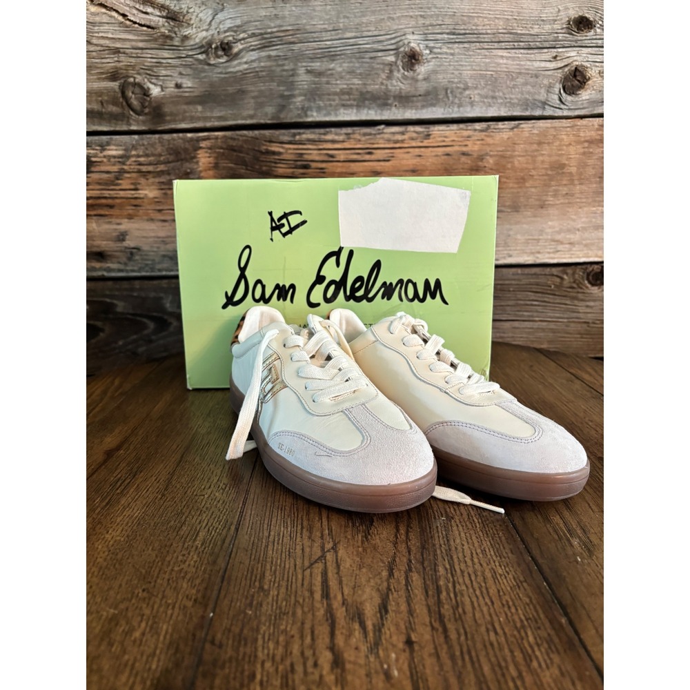Sam Edelman Timmie Sneakers Cream Leopard Suede Nylon Gum Sole ladies 7.5